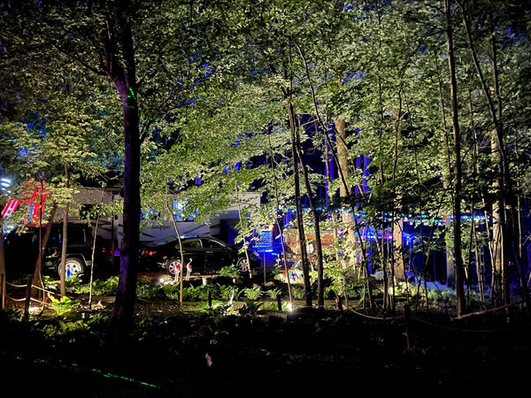 Seasonal camp site at night